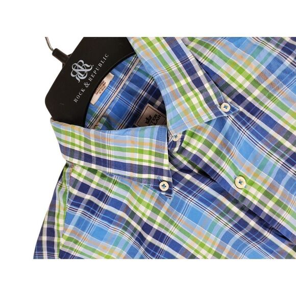 Peter Millar Crown Sport LS Button Down Shirt Men L Plaid Blue Green White Multi - Picture 7 of 11